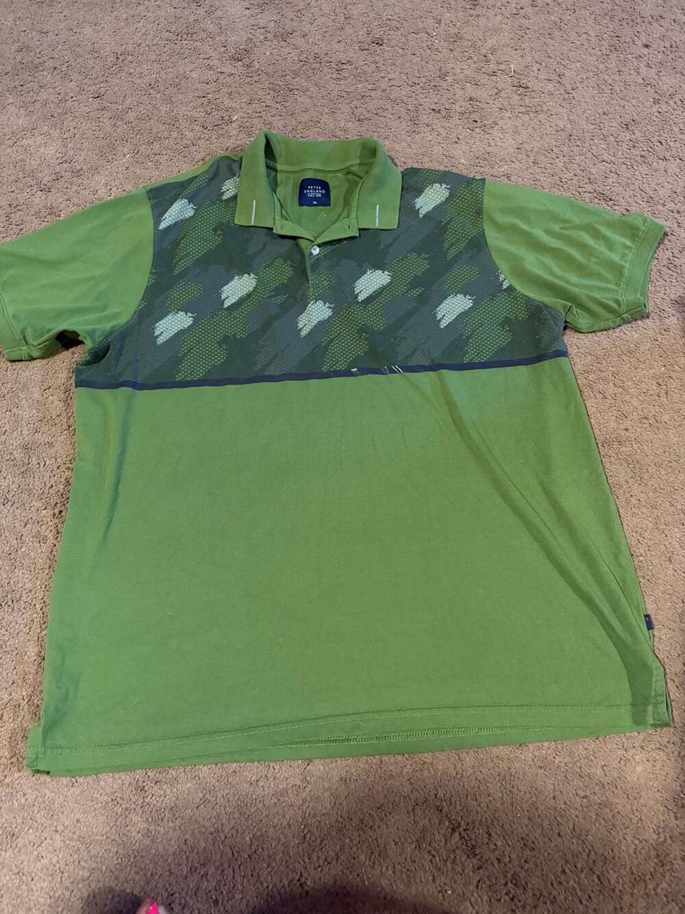 Peter England Green Short Sleeve Polo Shirt with Abstract Graphic Chest Panel